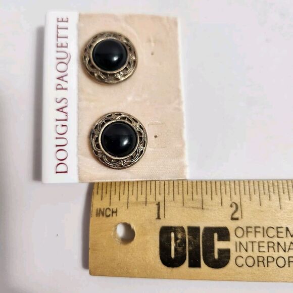 Vintage  Douglas Paquette Silvet/bronze Tone  Black Pierced Earrings NEW - Picture 3 of 3